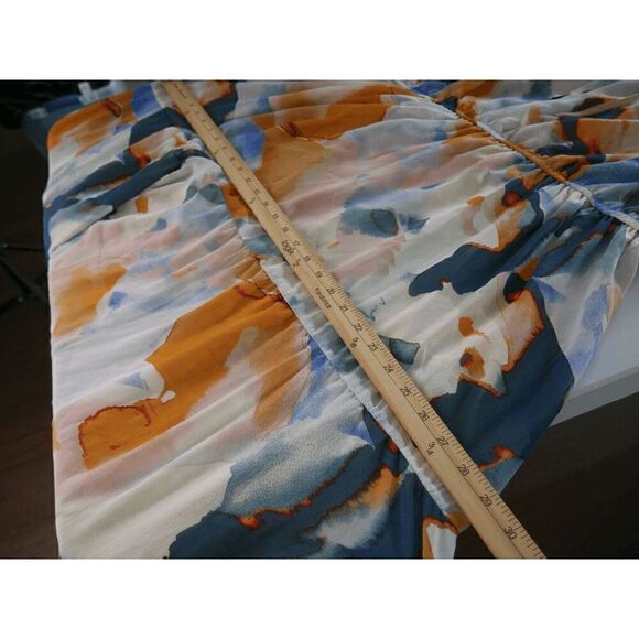 BLACK TAPE Trendy Plus Size Ruffle-sleeve Tiered Maxi Dress In Watercolor Blue P - Picture 9 of 12